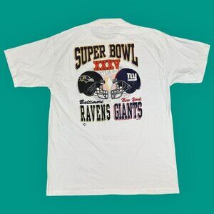 Vtg Y2K NFL Super Bowl XXXV Baltimore Ravens VS Giants Single Stitch T-Shirt XL